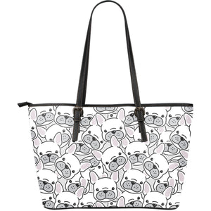 Cute French Bulldog Head Pattern Large Leather Tote Bag