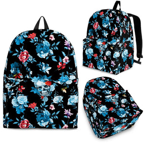 Skull Flower Roses Leave Pattern Backpack