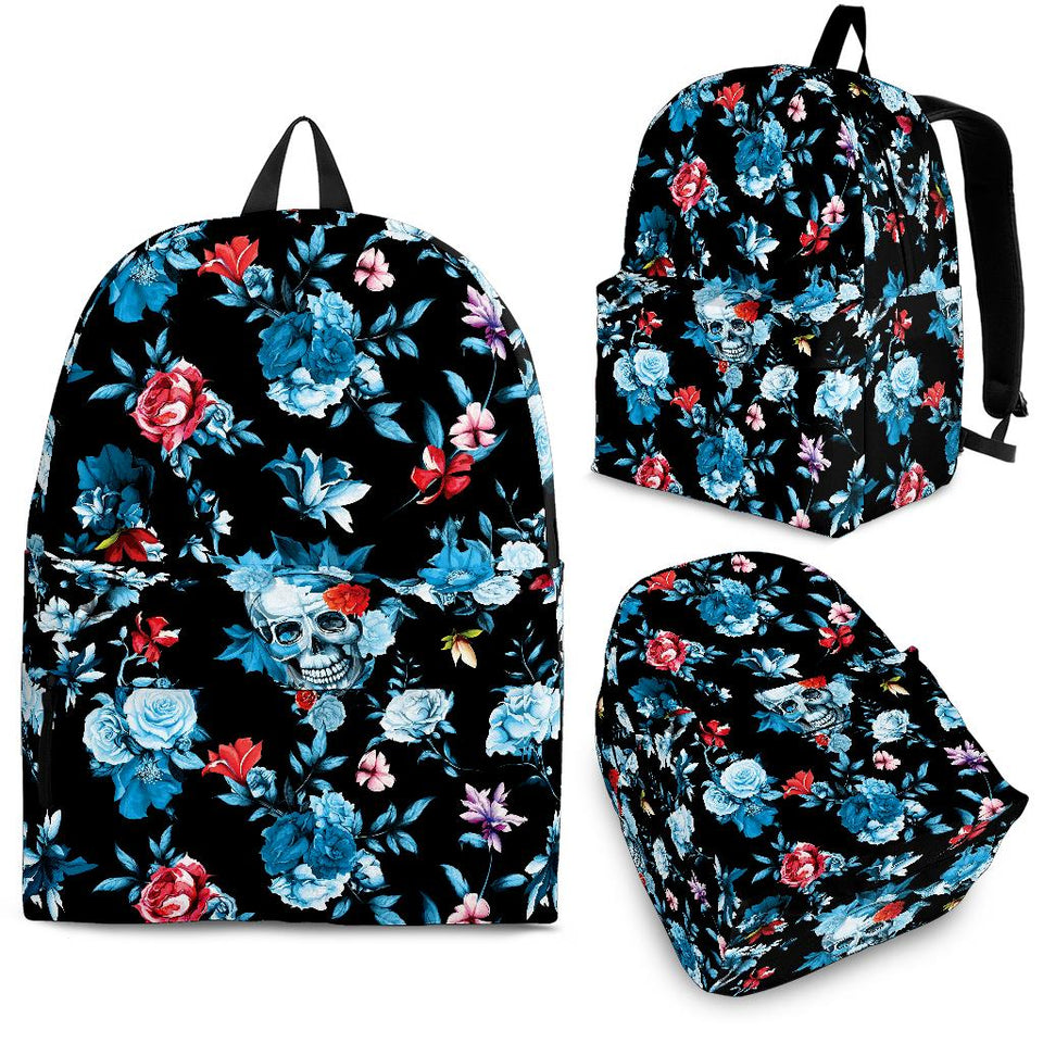 Skull Flower Roses Leave Pattern Backpack