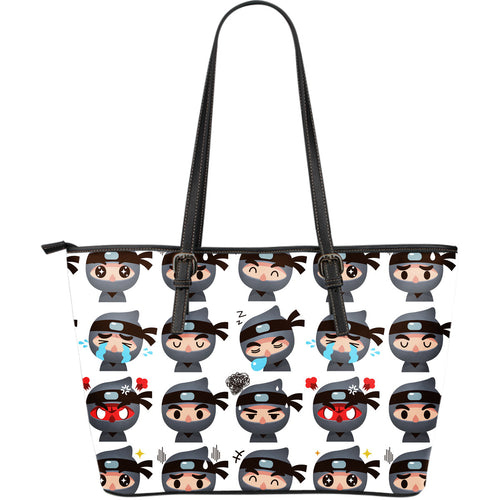 Cute Ninja Design Pattern Large Leather Tote Bag