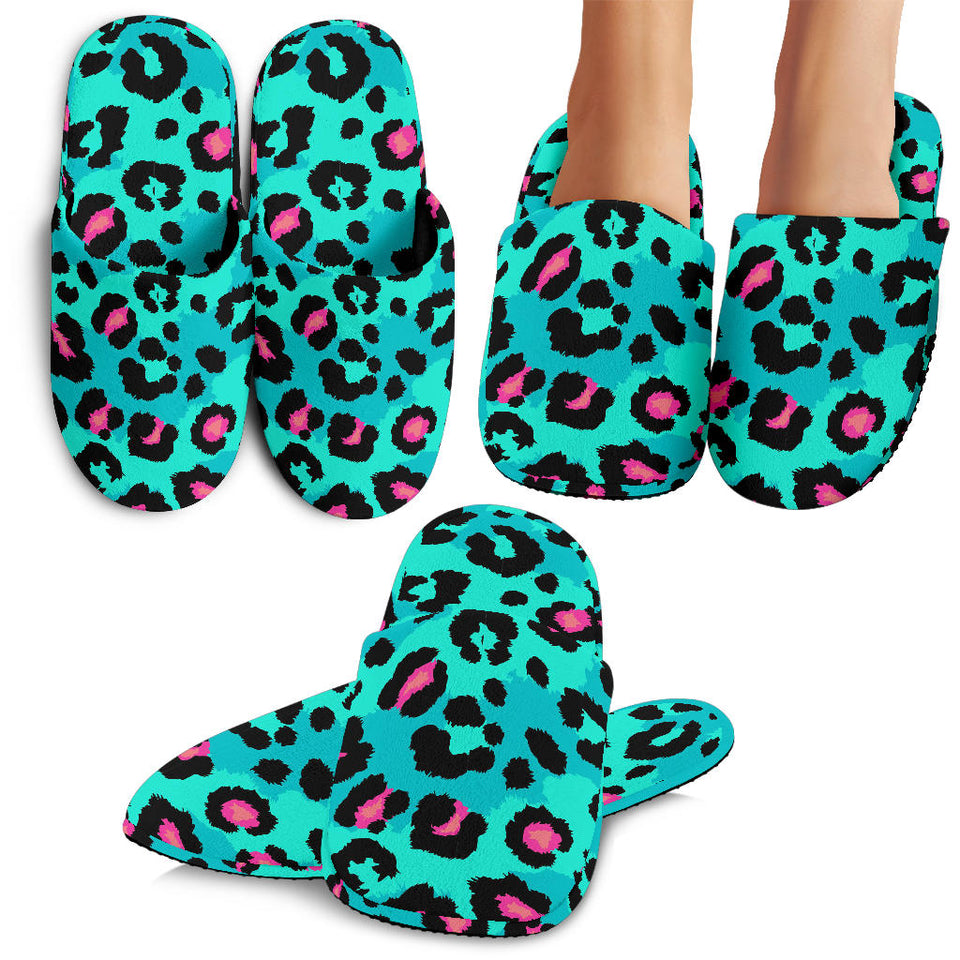 Green Leopard Skin Print Pattern Slippers