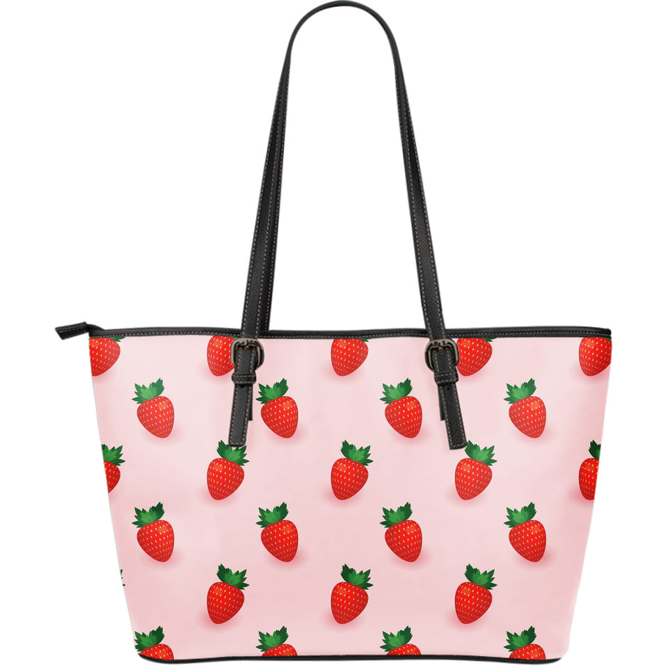 Strawberry Beautiful Pattern Large Leather Tote Bag