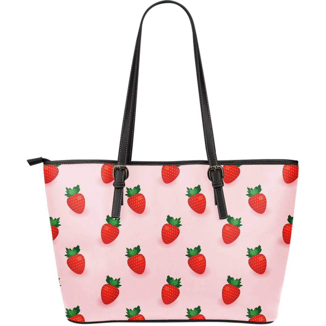 Strawberry Beautiful Pattern Large Leather Tote Bag