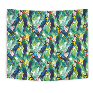 Colorful Parrot Exotic Flower Leaves Wall Tapestry