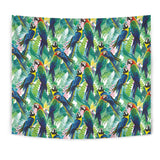 Colorful Parrot Exotic Flower Leaves Wall Tapestry