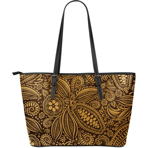 Cocoa Beans Tribal Polynesian Pattern Background Large Leather Tote Bag