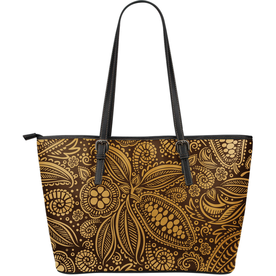 Cocoa Beans Tribal Polynesian Pattern Background Large Leather Tote Bag
