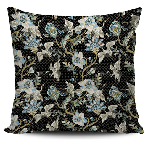 Japanese Crane Ornament Elements Pillow Cover