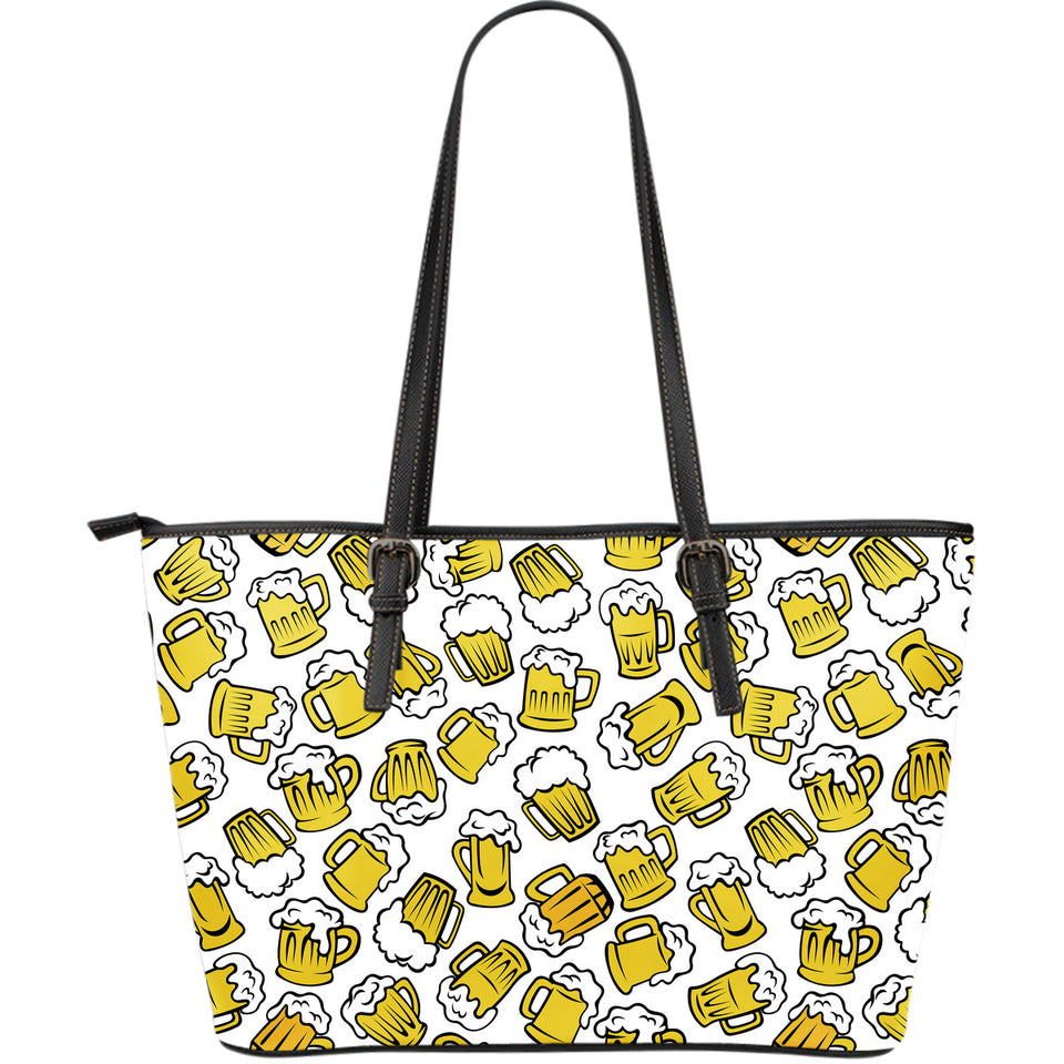 Beer Design Pattern Large Leather Tote Bag