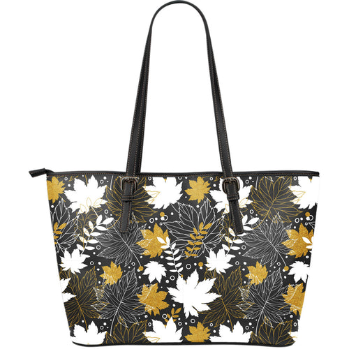 Beautiful Gold Autumn Maple Leaf Pattern Large Leather Tote Bag