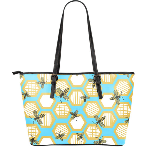 Bee Honeycomb Pattern Large Leather Tote Bag