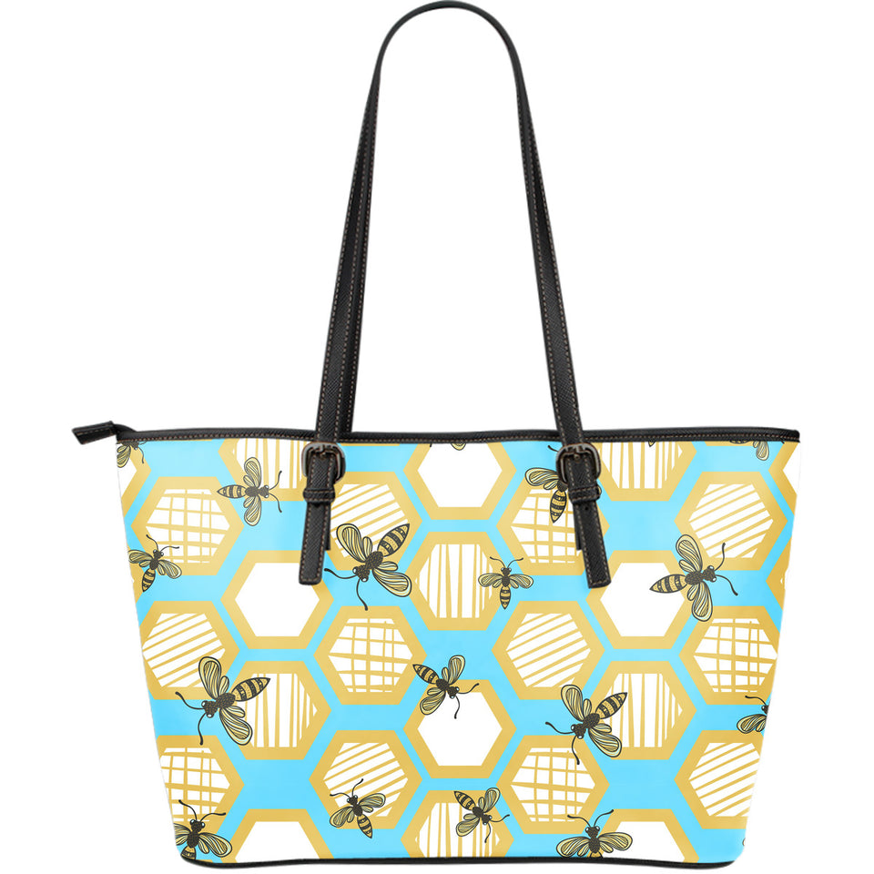 Bee Honeycomb Pattern Large Leather Tote Bag