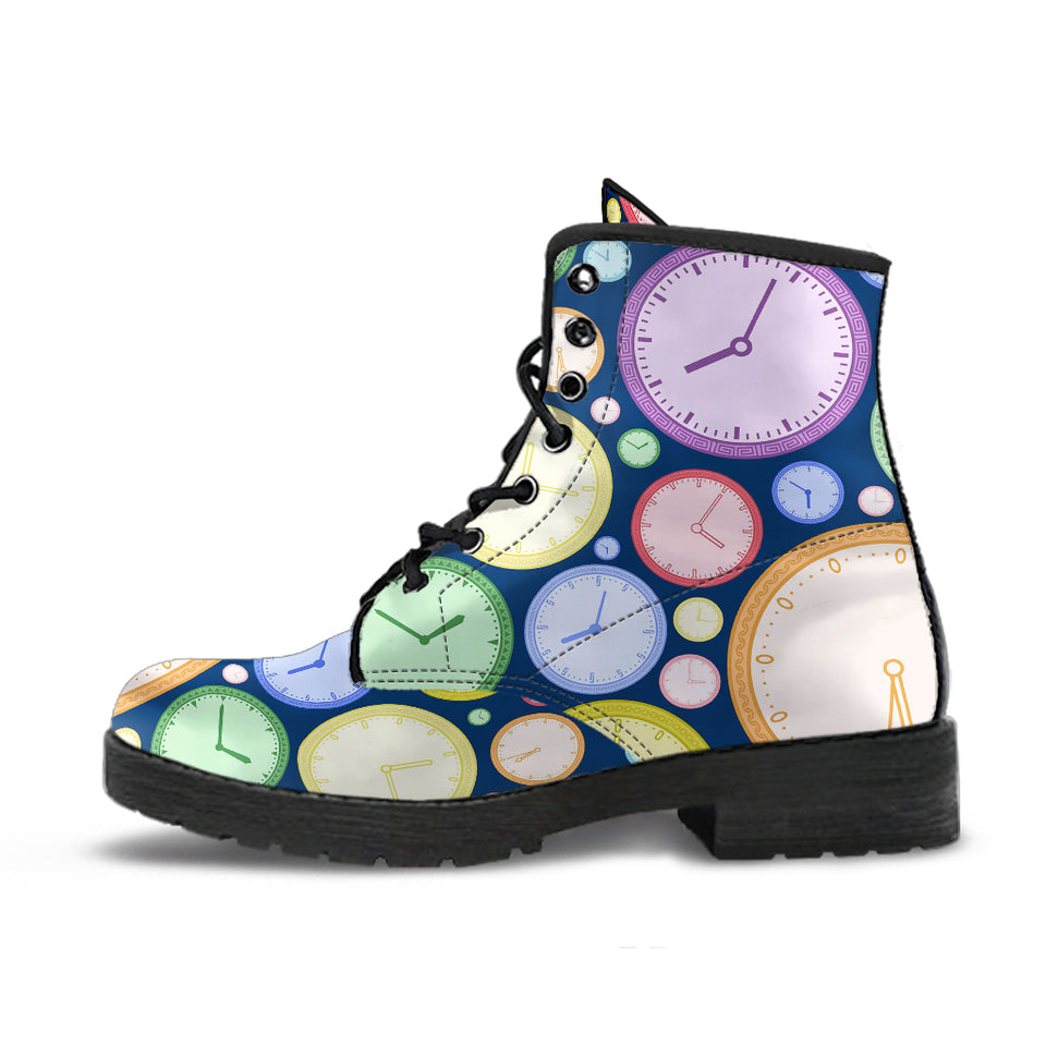 Colorful Clock Background Leather Boots