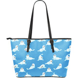 Cute Sea Lion Seal Pattern Background Large Leather Tote Bag
