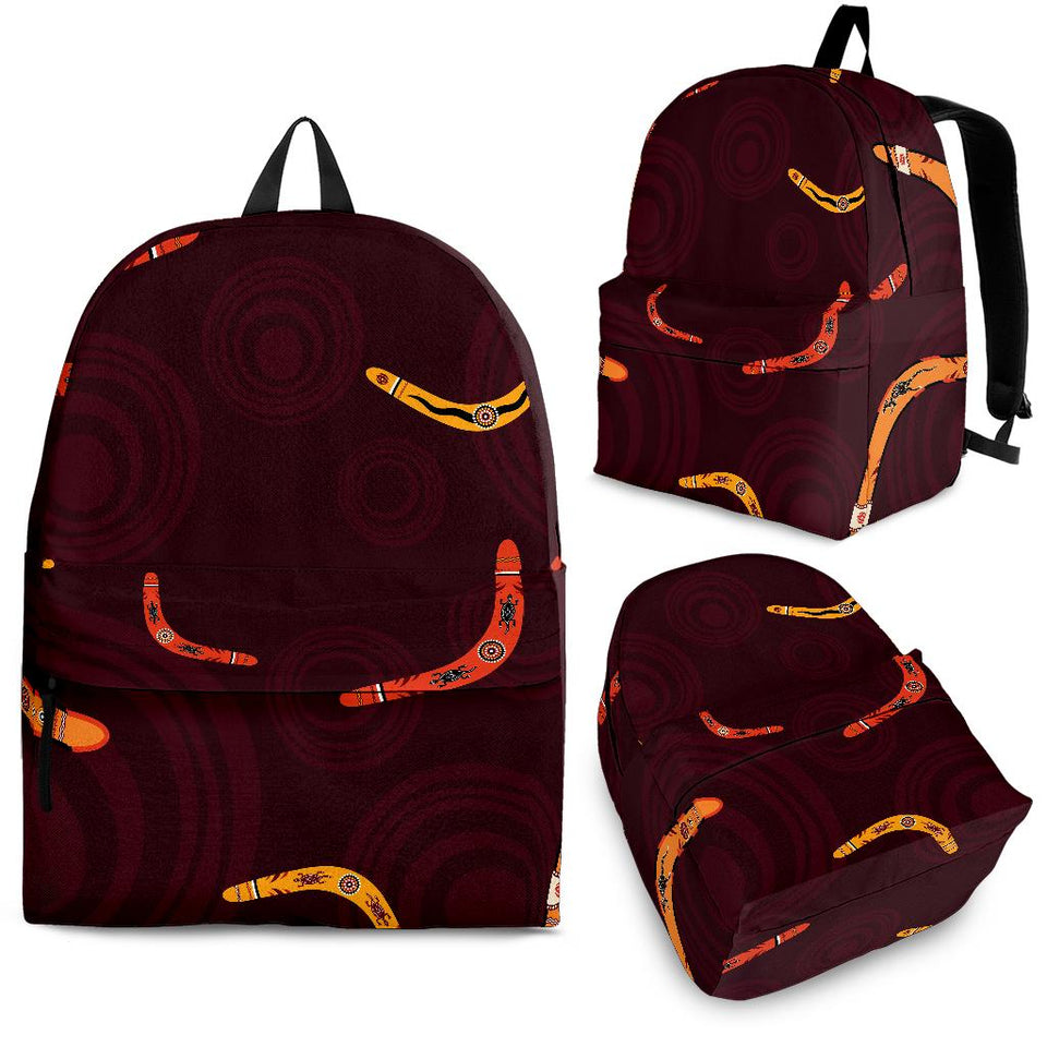 Boomerang Australian Aboriginal Ornament Circle Black Background Backpack