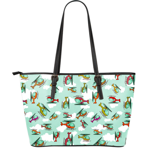 Helicopter Design Pattern Large Leather Tote Bag