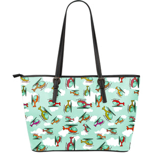 Helicopter Design Pattern Large Leather Tote Bag