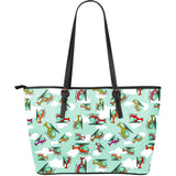 Helicopter Design Pattern Large Leather Tote Bag