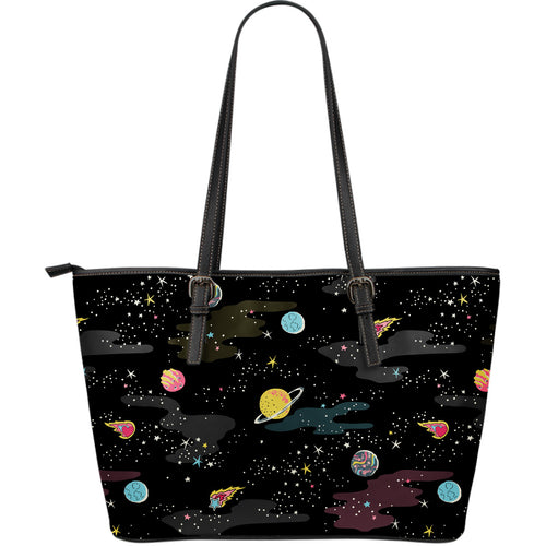 Space Pattern Large Leather Tote Bag