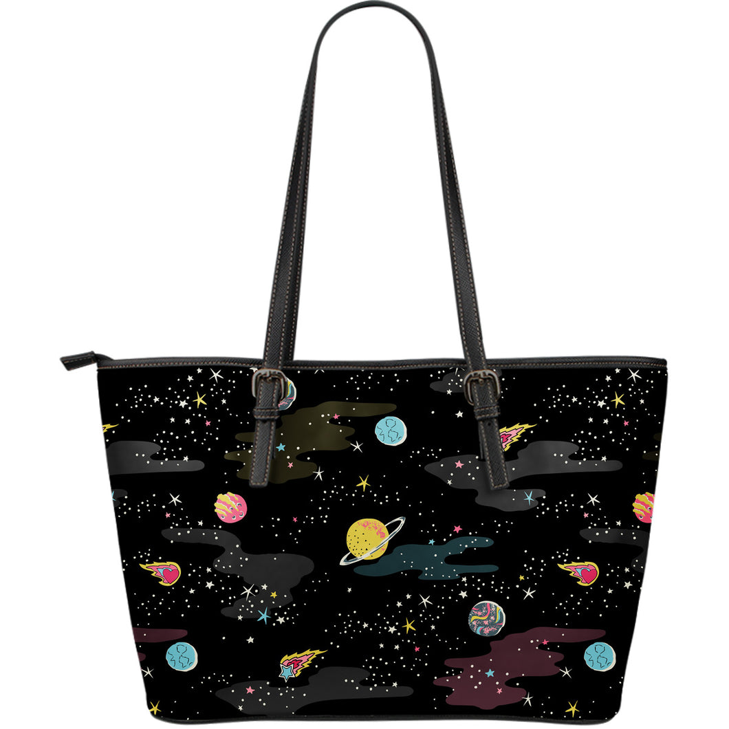 Space Pattern Large Leather Tote Bag