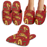 Saxophone Cornet Pattern Red Background Slippers