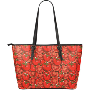 Red Tomato Pattern Large Leather Tote Bag