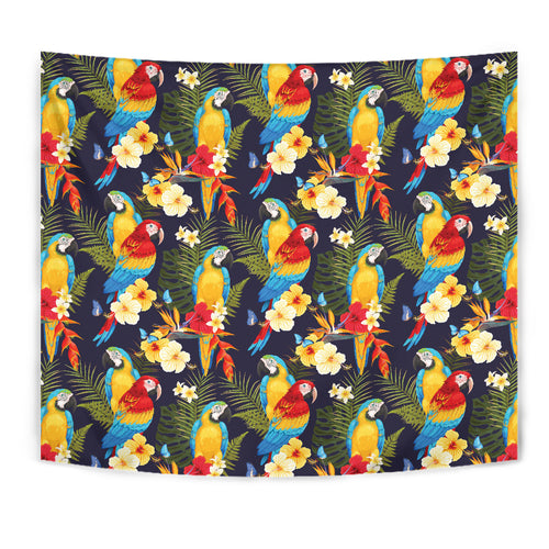 Colorful Parrot Flower Pattern Wall Tapestry