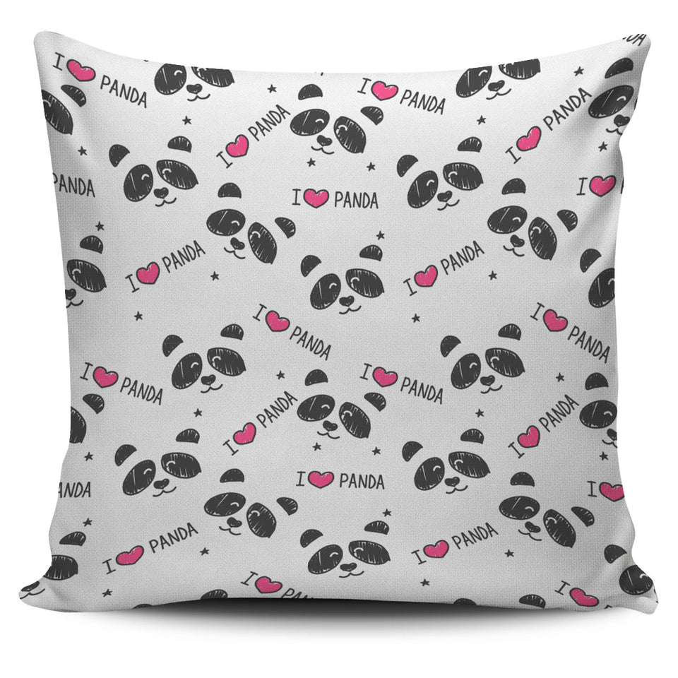Hand Drawn Faces Of Pandas Pattern Pillow Cover