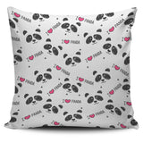 Hand Drawn Faces Of Pandas Pattern Pillow Cover