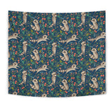 Raccoon Tropical Leaves Pattern Wall Tapestry
