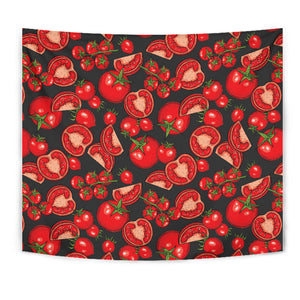 Tomato Black Background Wall Tapestry