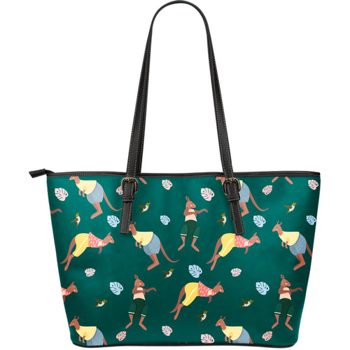 Kangaroo Leaves Pattern Large Leather Tote Bag