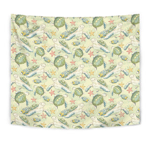 Hand Drawn Sea Turtle Fish Pattern Wall Tapestry