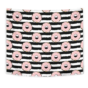 Donuts Pink Icing Striped Pattern Wall Tapestry
