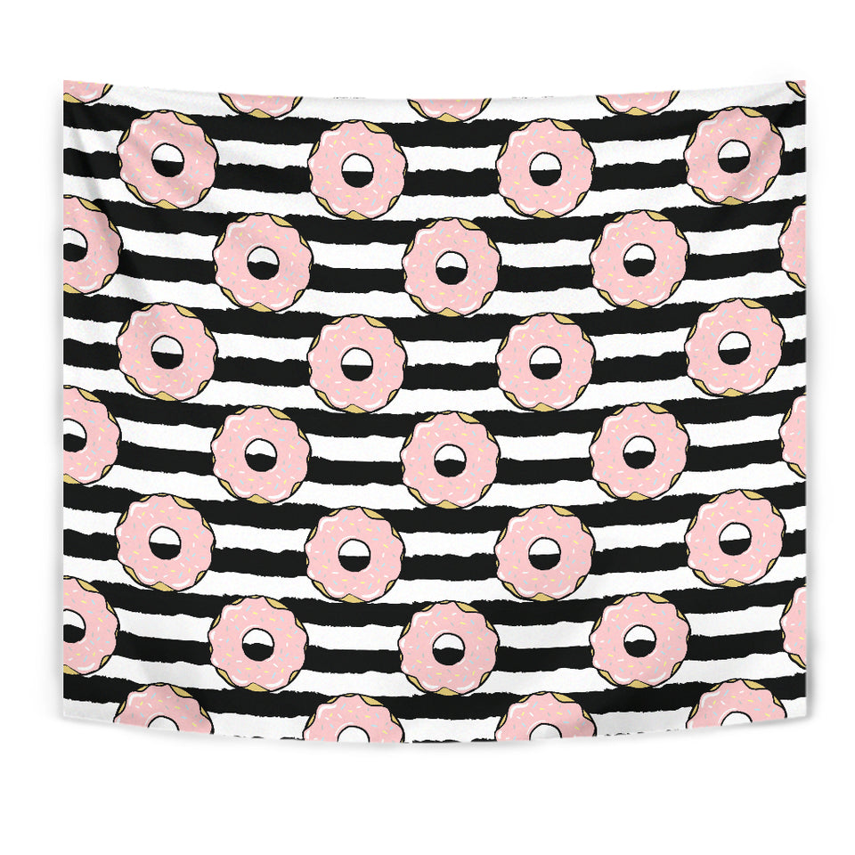 Donuts Pink Icing Striped Pattern Wall Tapestry