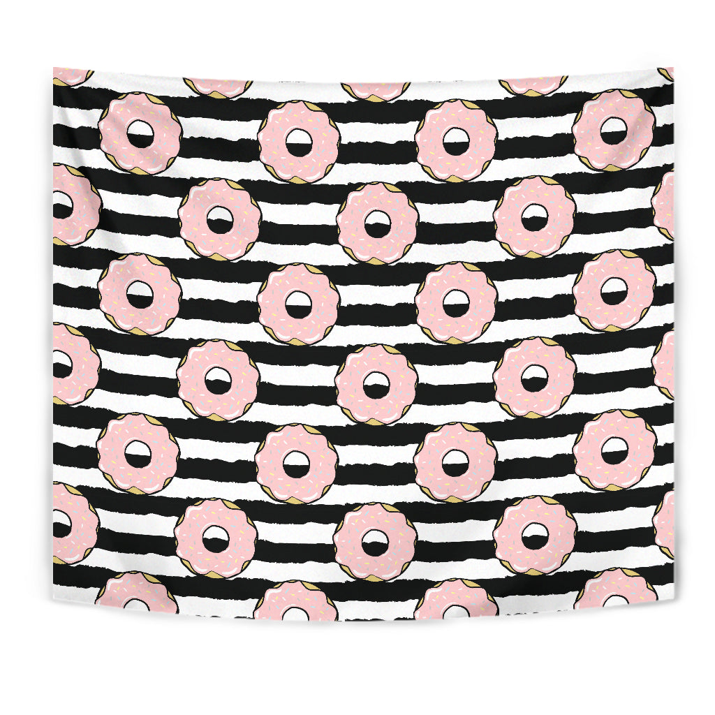 Donuts Pink Icing Striped Pattern Wall Tapestry