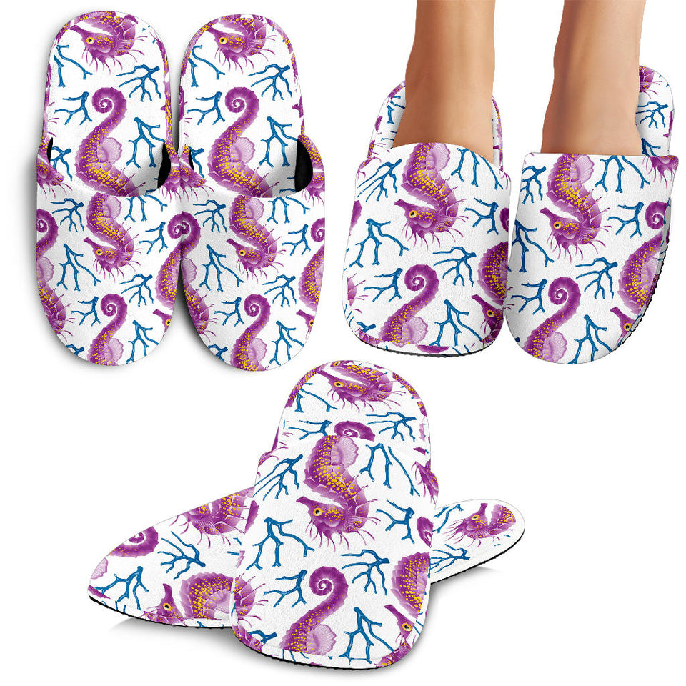 Purple Seahorse Blue Coral Pattern Slippers