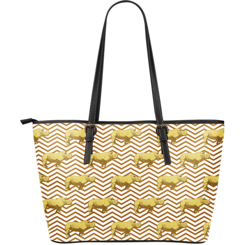 Rhino Yellow Theme Pattern Large Leather Tote Bag