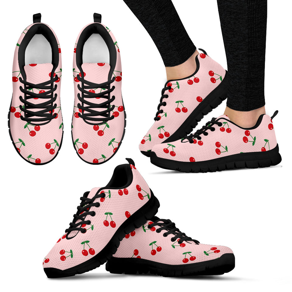 Cherry Pattern Pink Background Women'S Sneaker Shoes