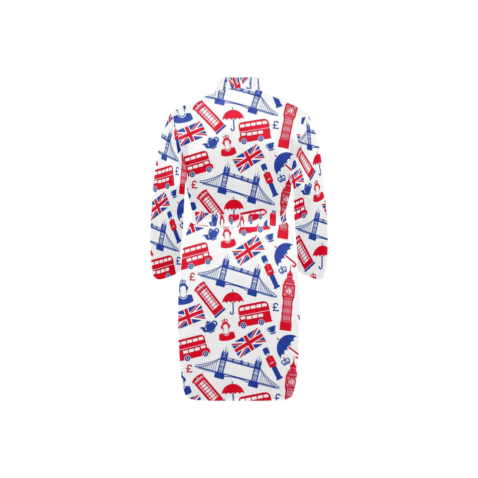 British Pattern Print Design 01 Men's Long Sleeve Belted Night Robe