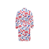 British Pattern Print Design 01 Men's Long Sleeve Belted Night Robe