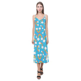 Rainbows Sky Clouds Pattern V-Neck Open Fork Long Dress