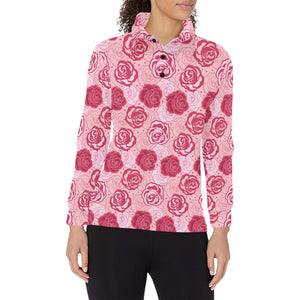 Rose Pattern Print Design 02 Women's Long Sleeve Polo Shirt