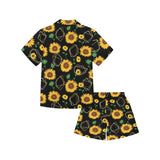 sunflower golden polygonal shapes Kids' Boys' Girls' V-Neck Short Pajama Set
