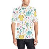 Cute elephants palm tree flower butterfly pattern Men's All Over Print Polo Shirt
