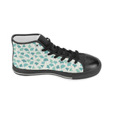 Green ginkgo leaves pattern Women's High Top Canvas Shoes Black