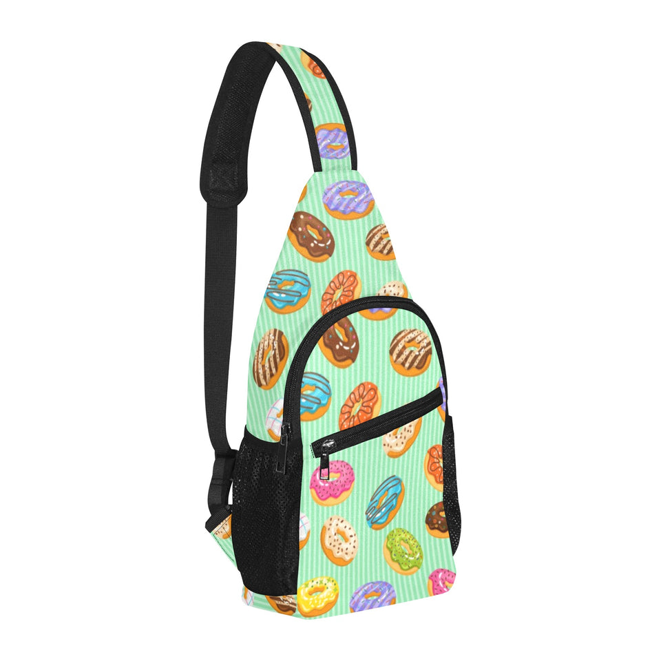 Colorful donut pattern green background All Over Print Chest Bag