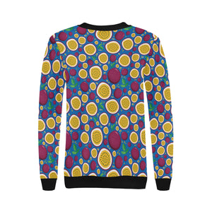 Passion fruit blue background Women's Crew Neck Sweatshirt