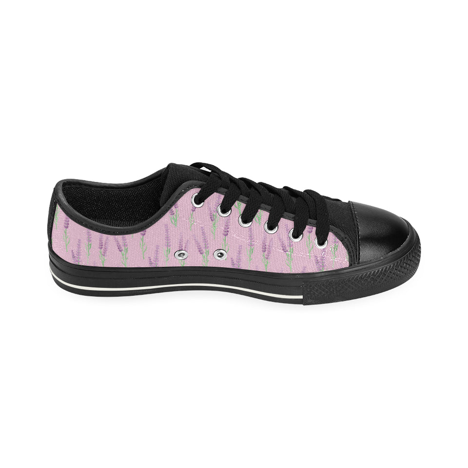 Lavender pattern pink background Men's Low Top Canvas Shoes Black