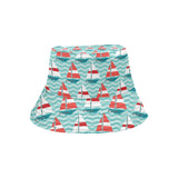 Red White sailboat wave background Unisex Bucket Hat